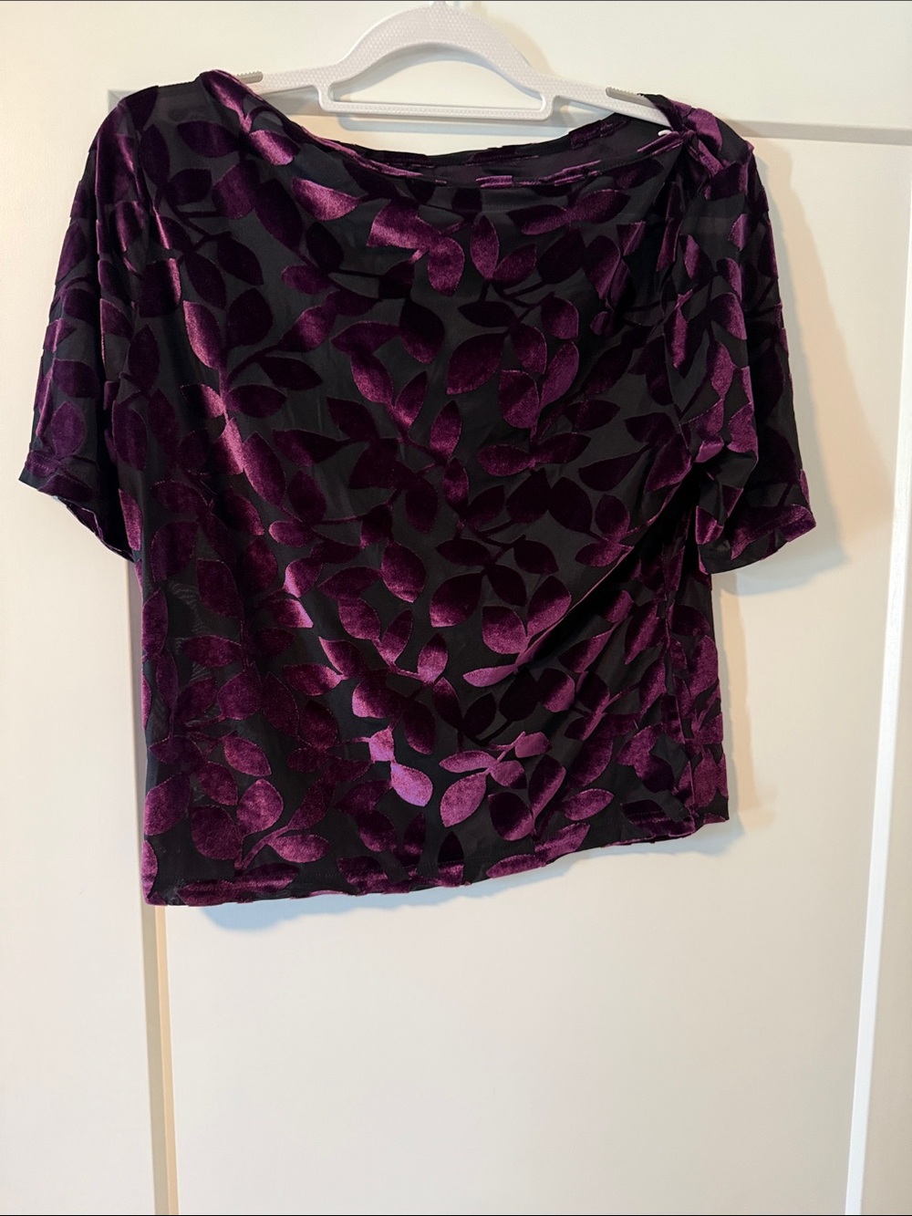Women's Purple Velvet Leaf-Pattern Top
